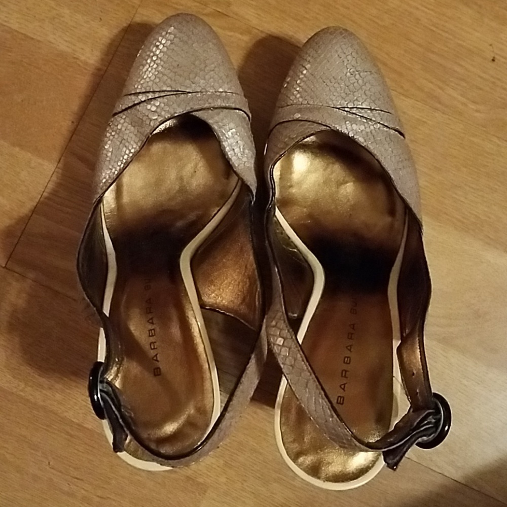 Barbara Bui Gold Python Sling Back Wedges - Picture 8 of 8